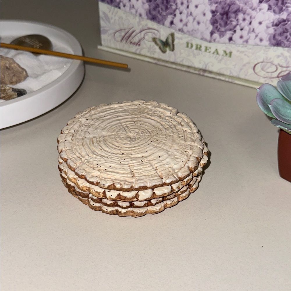 Vintage Ginger Ivory Handcrafted Clay Wood Bark Appearing Coasters set of 4